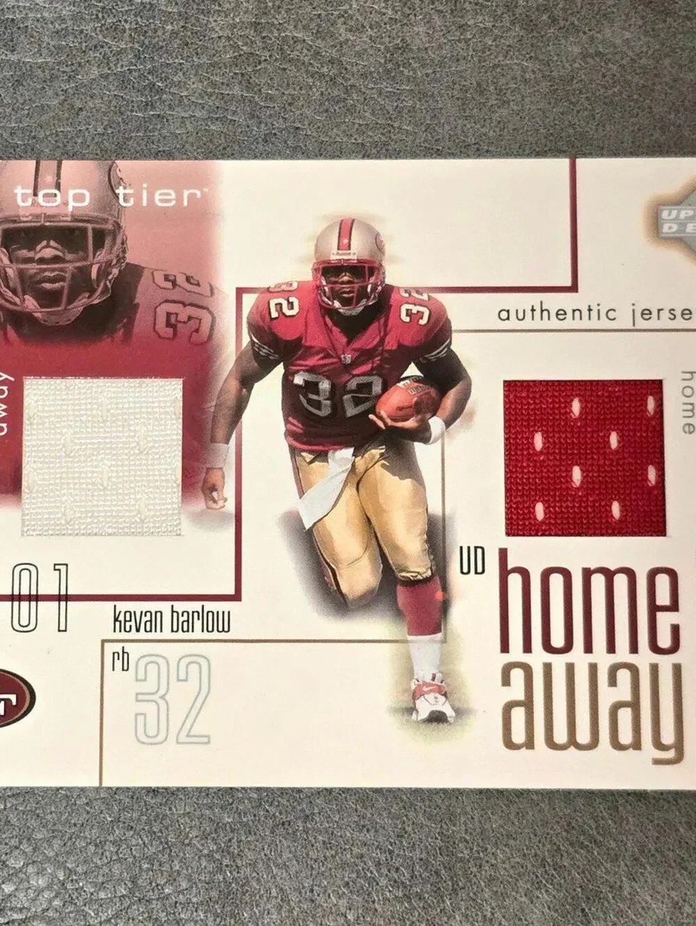 2001 Upper Deck Top Tier Home and Away Jerseys #HAKB Kevan Barlow Football Card